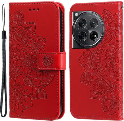 Coverup Hoesje - Geschikt voor OnePlus 12 Hoesje - Coverup Mandala Bloemen Book Case - Rood