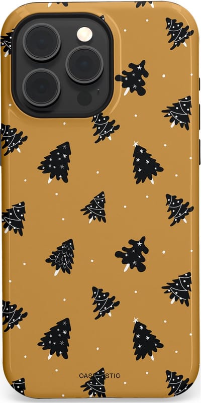 Casetastic hoesje geschikt voor Apple iPhone 15 Pro Max - MagSafe - Dubbellaagse bescherming - Zwarte Kerstboom Feest - Fashion Case - Goud Donkergrijs Taupe