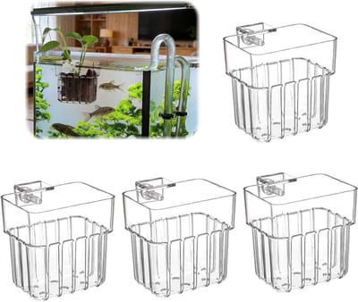 SnelShoppen - 4 Stuks Aquarium Plantenhouder Transparante Plantenmand voor Aquaria met Gaten, Acryl Hangende Hanger voor Waterplanten, Aquascaping en