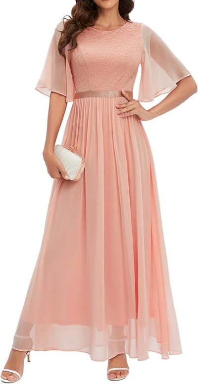 Elegante avondjurk met kant en chiffon lange mouwen voor bruiloft en galabal