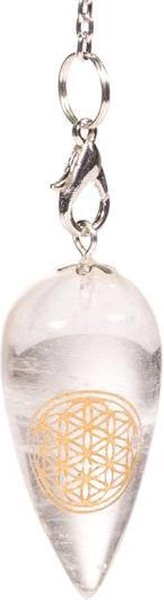 Yogi & Yogini naturals Pendel bergkristal druppelvormig met Bloem des Levens (3,5 cm)