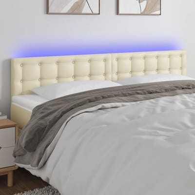 vidaXL - Hoofdbord - LED - 160x5x78/88 - cm - kunstleer - crèmekleurig