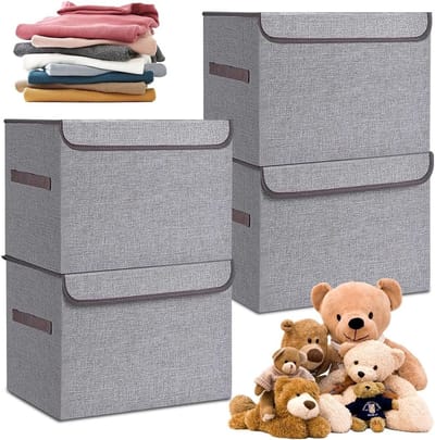 Grote robuuste opbergdozen met deksel - Makkelijk opbergen van kleding en accessoires - 38x24x24cm (Grijs)