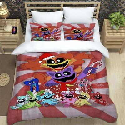 3D-print Anime Lachende Dieren CATNAP DOGDAY Beddengoedset Gloednieuwe Coole Anime Quilthoes Kussensloop Leuke Cartoon Kinderen Cadeau 70x133cm 2pcs