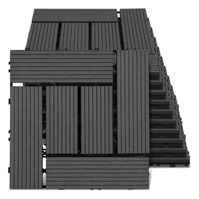 WPC-terrastegels, 30x30 cm, 77-delige voordeelset voor 7m², antraciet houtlook, voor tuin- en balkonvloeren met drainage en kliksysteem.