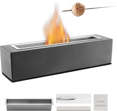 Tafelvuurkorf, 15-Inch Betonnen Schoorsteen, Binnen/Buiten, Draagbare Brander met Ontsmettingsalcohol, Smoresmaker, Lichtgrijs
