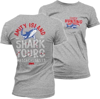 Jaws Dames Tshirt -S- Amity Island Shark Tours Grijs