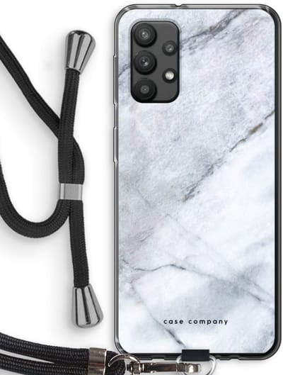 Hoesje met koord geschikt voor Samsung Galaxy A32 4G hoesje met Koord - Witte marmer - Telefoonhoesje met Zwart Koord - Bescherming aan alle Kanten en Over de Schermrand