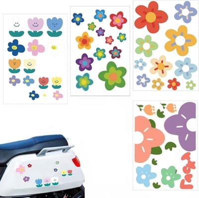 Floral Fiets Stickers Set van 4 Bladen - Waterdicht, Zelfklevend en Herbruikbaar voor Binnen en Buiten Decoratie