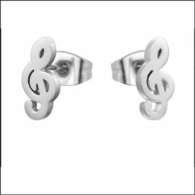 Aramat Jewels | Oorbellen | Muzieknoten Oorbellen - Stalen Oorbellen | Muzieksleutel-Zilverkleur-9x5mm | |9mm | Staal | Kinderen, Volwassenen | Verkleurd niet