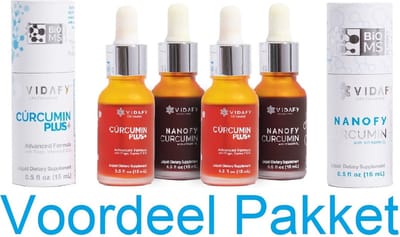 4 in 1 Voordeelpakket 2x Vidafy Nanofy Curcumin 15ml + 2x Vidafy Curcumin Plus 15ml