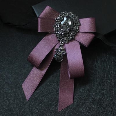 Broche en ruban fait à la main pour nœud papillon, cravate en cristal strass pour femme, style britannique, costume pour homme, col de chemise, bijoux de mariage gray