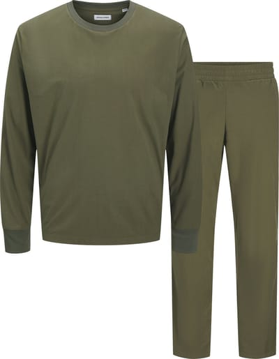 Jack & Jones huispak heren - Loungeset heren - Mannen pyjamapak met lange mouwen - Groen / S