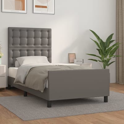 vidaXL - Bedframe - met - hoofdbord - kunstleer - grijs - 100x200 - cm