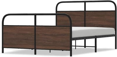 Stalen bedframe - Met hoofdeinde - Slaapkamer Inrichten - Robuuste constructie - 120 x 190 cm - Bruin eiken