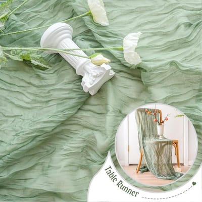 Dailygoods- Tafelloper 90 x 300 cm - Saliegroen - Kaasdoek - Rustieke Tafelloper - Boho Tafelloper - Lichtgewicht Polyester - Tafelkleed