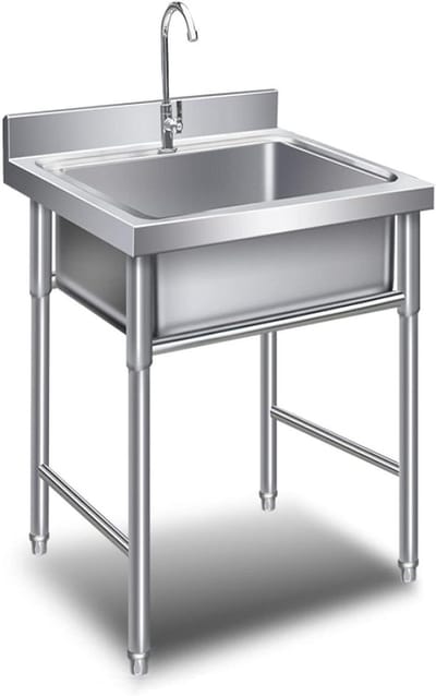 Werkbank met spoelbak - Spoelstation RVS - Keukenwerkplaats Inrichting - Verstelbare poten - 50x50x80cm - Zilverkleurig