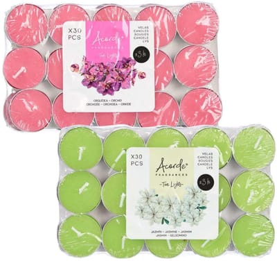 Acorde theelichtjes - 60x - 30x orchidee - 30x jasmijn - aroma/geurkaarsen