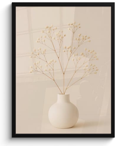 Poster in lijst - Fotolijst 60x80 cm - Posters - Vaas - Takken - Bloemetjes - Wit - Posterlijst zwart - Decoratie - Wanddecoratie woonkamer - Muurdecoratie slaapkamer