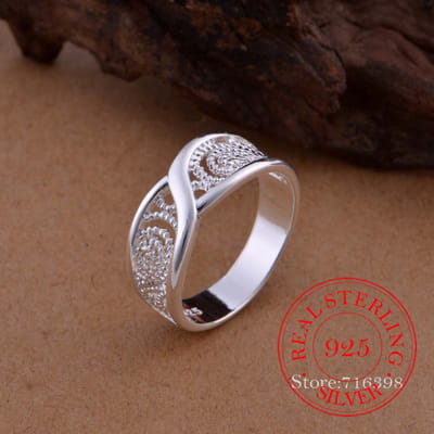 100% 925 Sterling Zilveren Sieraden Vintage holle Patroon Paar Bruiloft Zilveren Ringen voor Vrouwen Mannen Mode Anel De Prata Bijoux 6 brown