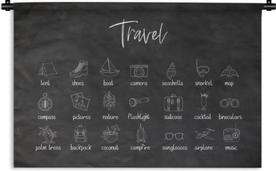Wandkleed - Wanddoek - Spreuken - Quotes - Travel - Snorkel - Map - 180x120 cm - Wandtapijt