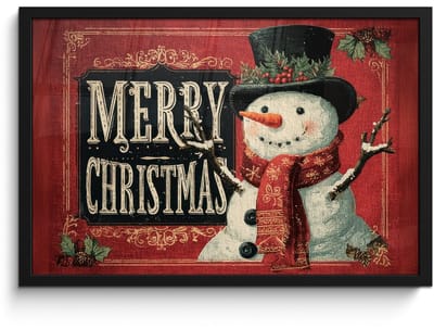 Poster in lijst - Fotolijst 60x40 cm - Posters - Klassiek - Kerstgroet - Sneeuwpop - Rood - Posterlijst zwart - Decoratie - Wanddecoratie woonkamer - Muurdecoratie slaapkamer - Kerstversiering - Kerstdecoratie voor binnen - Kerstmis