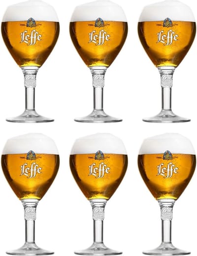 Leffe Bierglazen 330 ml - Set van 6 - Originele kelkglazen voor Abdijbier - Ideaal voor Leffe Blond en Bruin - Vaatwasserbestendig - Transparant glas - Hoogte 195 mm - Bierglazen - Glaswerk
