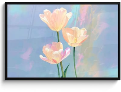Poster in lijst - Fotolijst 120x80 cm - Posters - Tulpen - Roze accenten - Blauw - Posterlijst zwart - Decoratie - Wanddecoratie woonkamer - Muurdecoratie slaapkamer