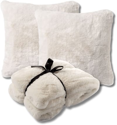 Dutch Decor - VOORDEELSET - 3-delig - Zaya & Lize - 2 sierkussens 45x45 cm - 1 plaid 140x180 cm - wit