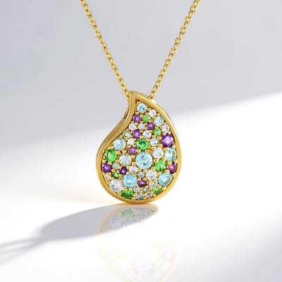 Cavill - Elegante Dames Ketting 925 Sterling Zilver - Ratanakiri Zirkonen & Meerdere Edelstenen - 1,458 ct Totaal - Ronde Slijpsel Hanger