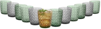 Vivalto Drinkglazen Fantasy - waterglazen - groen en grijs transparant - glas - set 12x stuks - 290 ml - stapelbare glazen