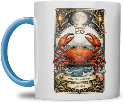 Sterrenbeeld mok - Kreeft - Licht Blauw - Tarot mok - Gepersonaliseerd met naam en datum