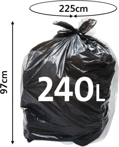 SnelShoppen - Alina Vuilniszak 240 Liter Zwart Polyethyleen - Robuuste Afvalzakken voor Wielafvalemmer - 25 Stuks voor Tuin, Keuken en Evenementen