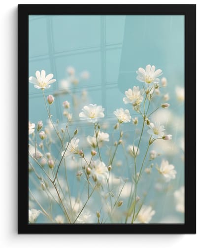 Poster in lijst - Fotolijst 30x40 cm - Posters - Stengels - Bloemen - Lucht - Wit - Posterlijst zwart - Decoratie - Wanddecoratie woonkamer - Muurdecoratie slaapkamer