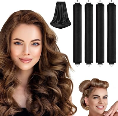 SnelShoppen - 4 Stuks Heatless Haar Krullers Set, Zachte Krulstaven met Haak, Geen Hitte Krullen, Hoofdband met Haar Sjaal, Perfect voor Lange Haar St