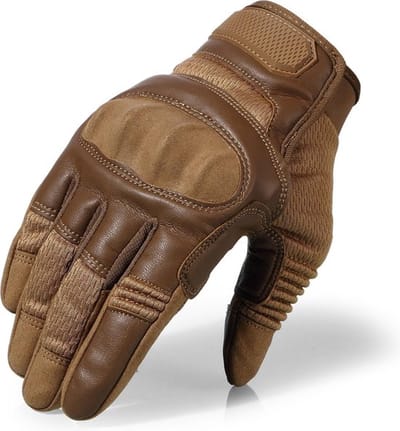RAMBUX® - Fietshandschoenen - Bruin - Ademend PU Leer - Tactical Handschoenen - Fietsen - Airsoft - Touchscreen - Maat M