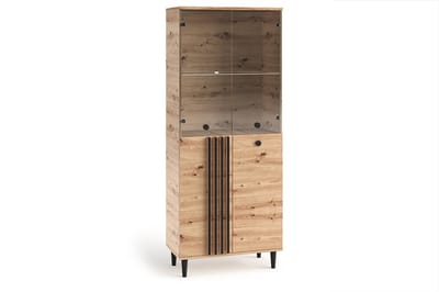 Vitrine Laura III Glas Bar Kast Kasten Rek Houten meubels Glazen deur met houten poten Staande vitrinekast Woonkamer kast