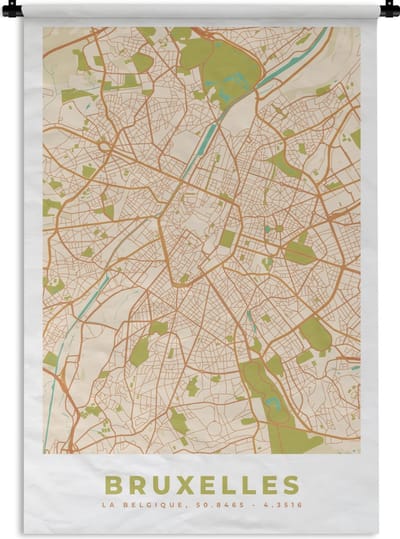 Wandkleed - Wanddoek - Kaart - Plattegrond - Vintage - Brussel - Stadskaart - 120x180 cm - Wandtapijt