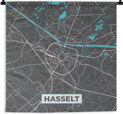 Wandkleed - Wanddoek - Kaart – Plattegrond – Stadskaart – Hasselt – België - Grijs - 180x180 cm - Wandtapijt