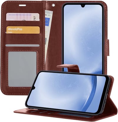 Hoesje - Geschikt voor Samsung Galaxy A25 - Luxe Bookcase - Walletcase Hoes - Portemonnee - Cover - Telefoonhoes - Bruin
