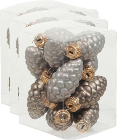 36x Dennenappel kersthangers/kerstballen eucalyptus grijs/bruin van glas - 6 cm - mat/glans - Kerstboomversiering