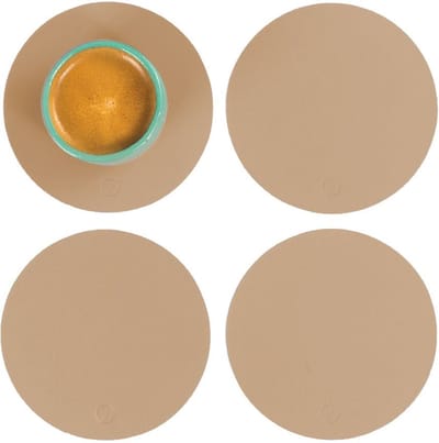 Vacavaliente - Ruca Onderzetters Rond Set van 4 Stuks - Gerecycled Leer - Beige