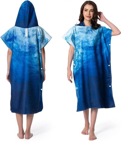 Dressing Poncho met Kap voor Zwemmen, Strand en Surfen - Sneldrogende en Lichtgewicht Badcape voor Volwassenen, Ideaal voor Dames en Heren (108L x 82B CM)