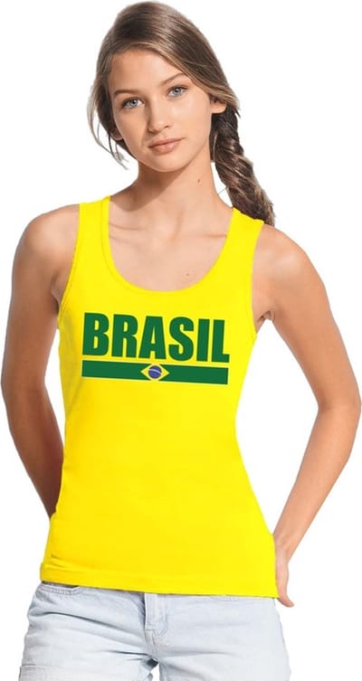 Geel Brasil supporter mouwloos shirt dames - Brazilie singlet shirt/ tanktop M