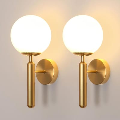 Wandlamp Set - Sfeerverlichting Glas - Huis Verlichten - Opaalglas Lampenkap - 35x15x19 cm - Goud