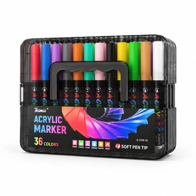 Acrylmarkers - set van 36 in draagbare stapeldoos - zachte punt en directe inkttoevoer - voor tekenen en DIY - geschenkdoos