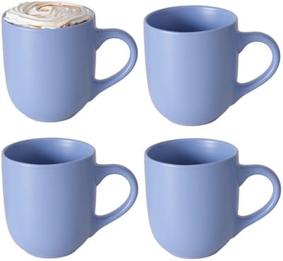 Boltze Koffiemokken Paris - 4x stuks - Keramiek - korenblauw - 300 ml - 8 x 10 cm