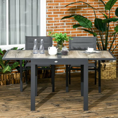 REDOM Uitschuifbare Tuin Eettafel - Rechthoekig - Aluminium Frame - Kunststof Tafelblad - Beige - 80/160 x 80 x 75 cm