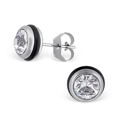 Aramat Jewels | Oorbellen | Ronde Rubber Oorbellen met 8mm Transparant Kristal | | | | | | Kinderen, Volwassenen | Verkleurd niet