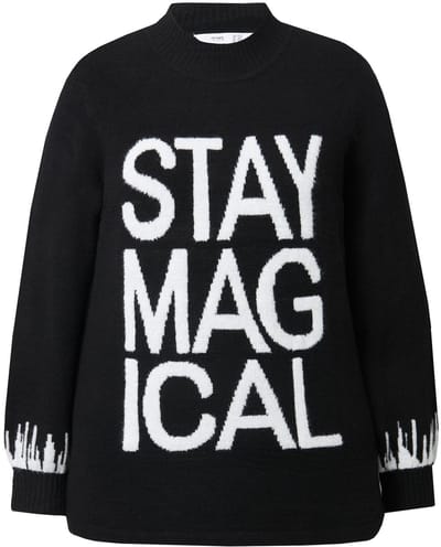 Angel of Style - Dames - Trui STAY MAGICAL-opschrift ballonmouw - Zwart - Maat 42+